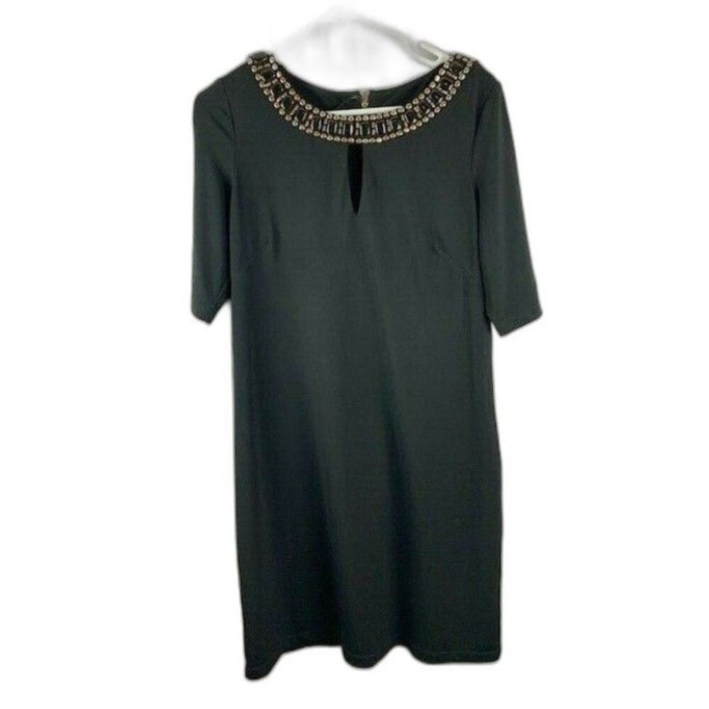 Vince Camuto Size 12 Womens Black Dress Embellished Round Neck 1/3 Sleeve